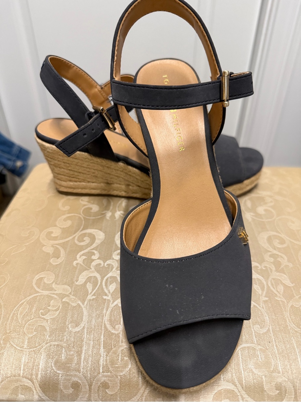 Tommy Hilfiger Black Wedge Espadrille Sandals